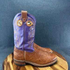 Boulet Buckaroo Purple Cowboy Boots Cognac Bullhide Riding Mens Sz 10C B538887